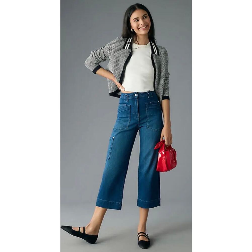 Anthropologie Maeve Carpenter High-Rise Crop Jeans Denim Dark Size 25 - Picture 1 of 11